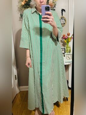 entro Green and White Striped Maxi Dress
